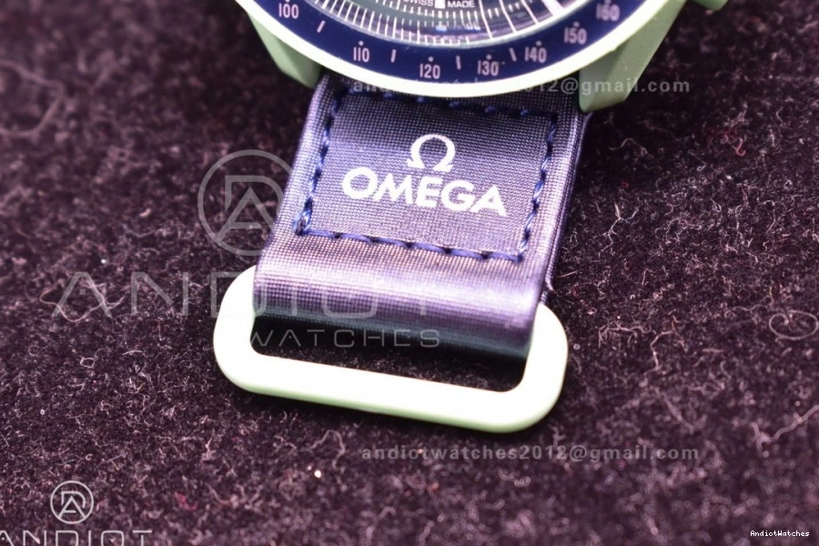 WeatherProof Earth Moonwatch x Swatch on Quartz to Omega Nylon Mission 1181 Strap Bioceramic 1002